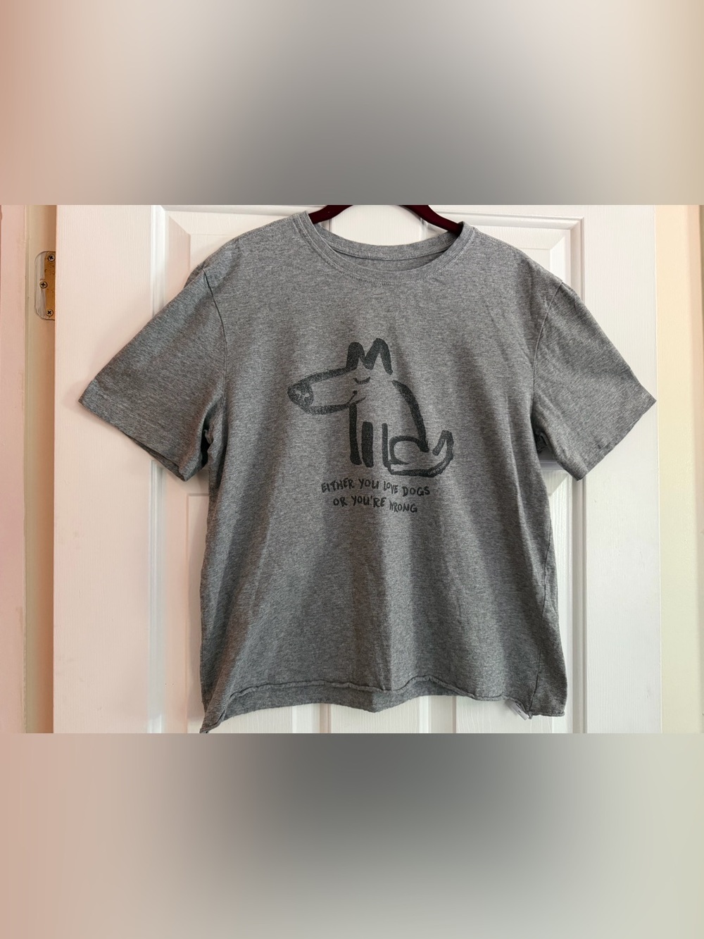Life Is Good Gray Dog Graphic Tee - Playful Pup Design Womens Crusher